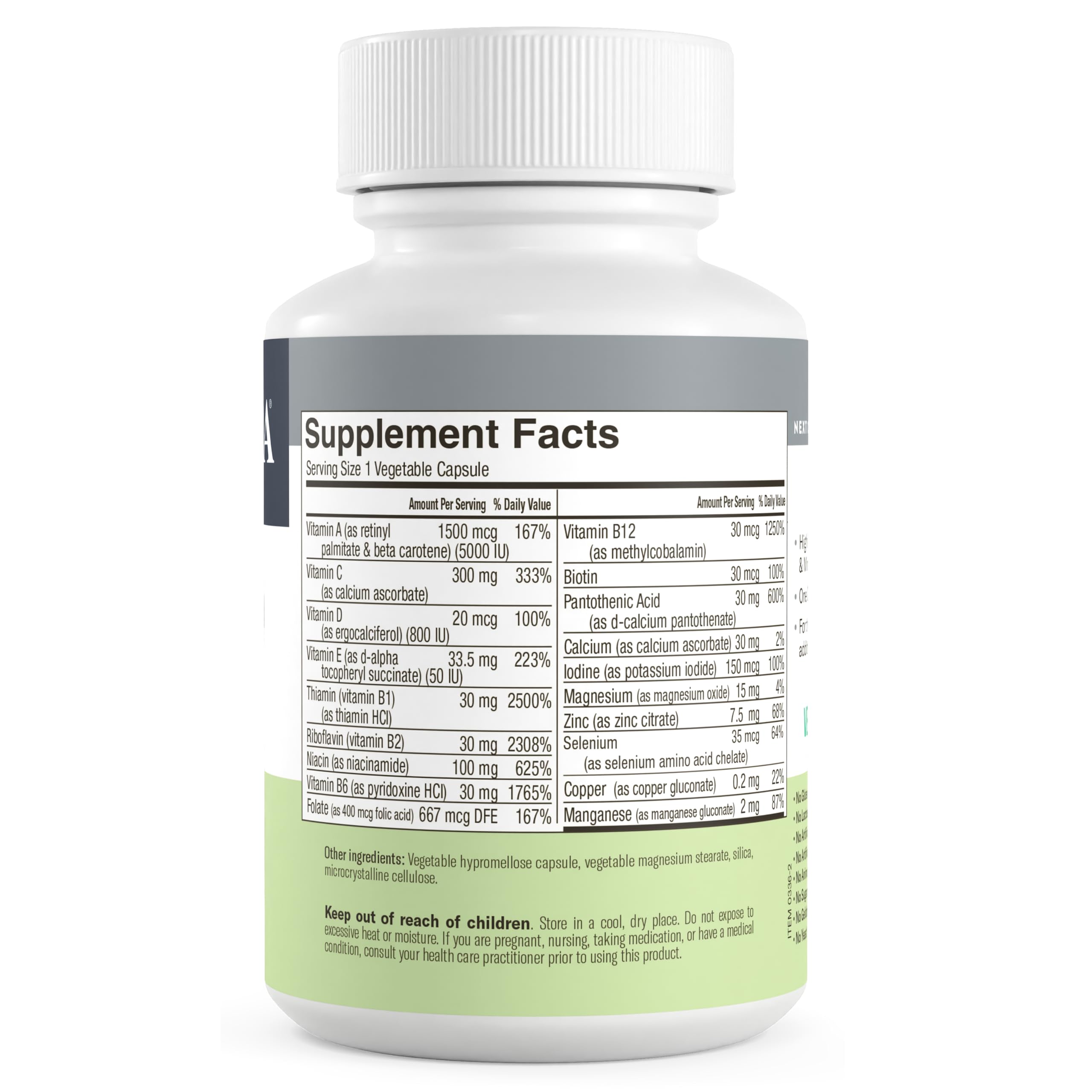 FREEDA One Daily Multivitamin nutritional table graphic highlighting key nutrients.