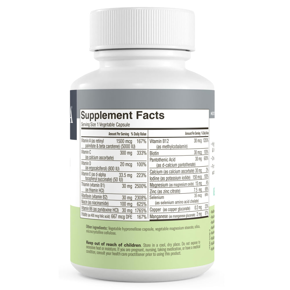 FREEDA One Daily Multivitamin nutritional table graphic highlighting key nutrients.