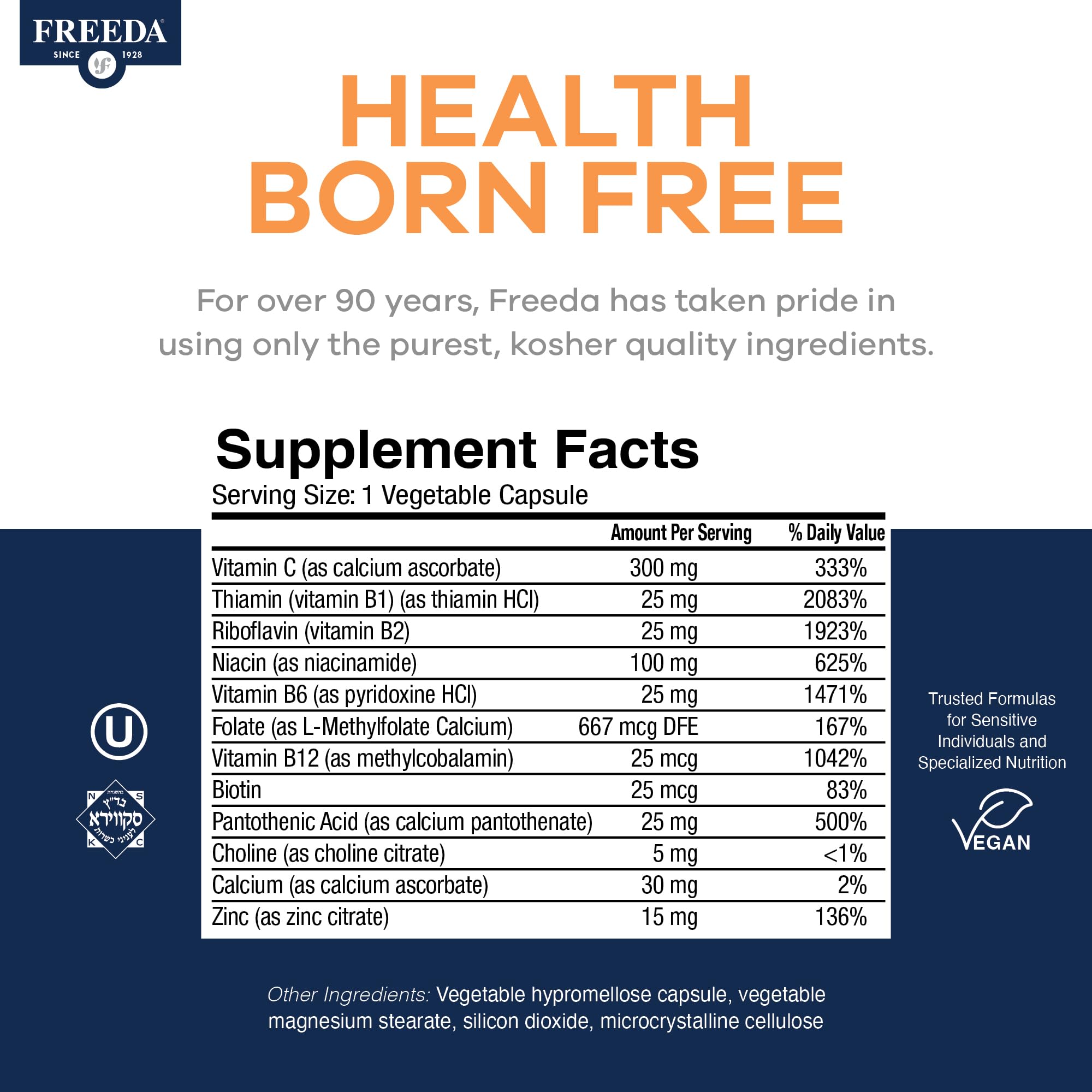 Freeda B Complex with C and Zinc for immune-friendly daily benefits.