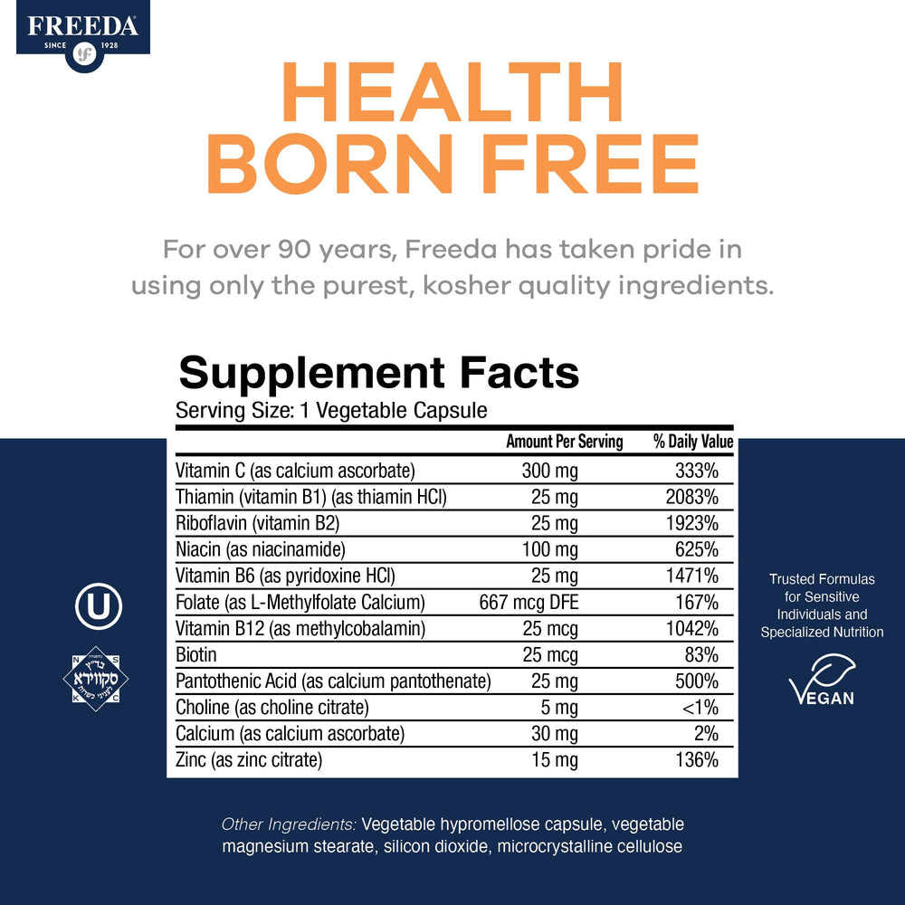 Freeda B Complex with C and Zinc for immune-friendly daily benefits.
