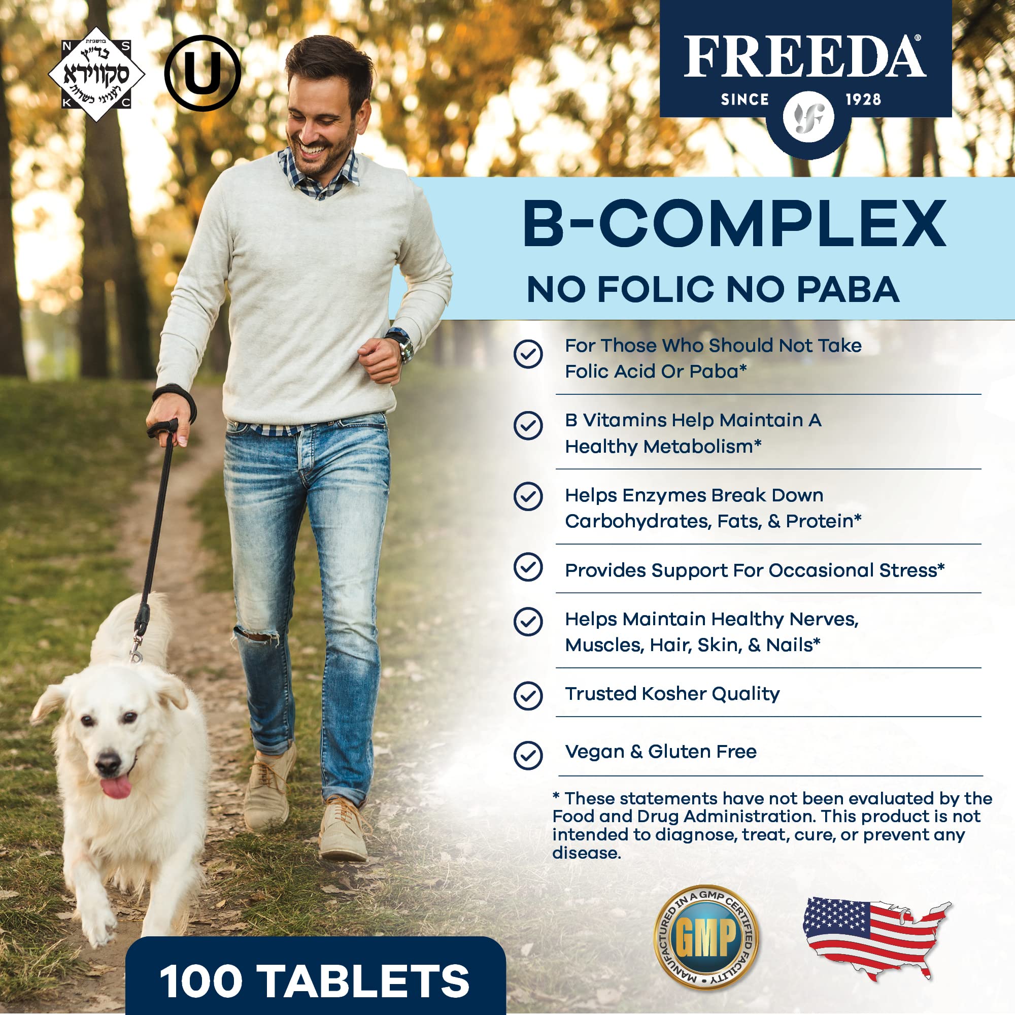 Freeda Vitamin B Complex label shows no folic acid and vegan formula