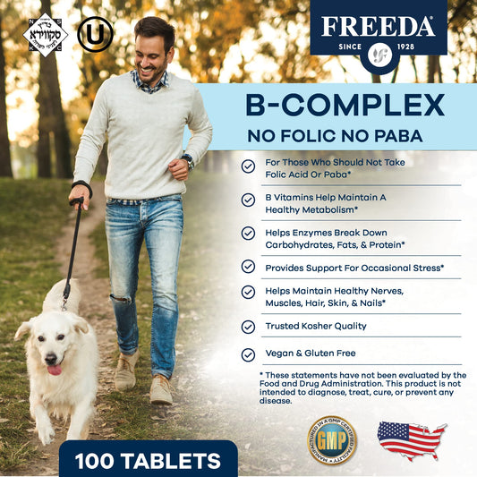 Freeda Vitamin B Complex label shows no folic acid and vegan formula
