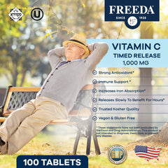 Freeda Vitamin C tablets piled illustrate easy daily intake for wellness