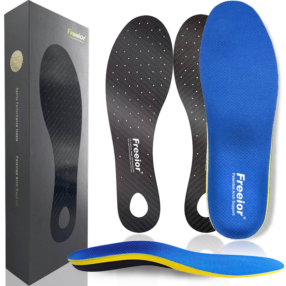 Freeior carbon fiber insole base showing rigid support for explosive moves