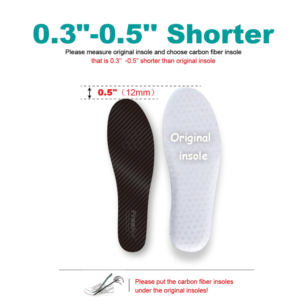 Freeior carbon fiber insole inside lace-up shoe with removable insoles.