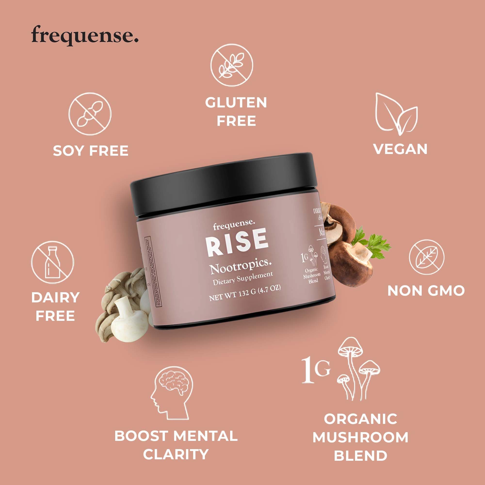 FREQUENSE Rise energy sip with citrus aroma for sustained alertness.