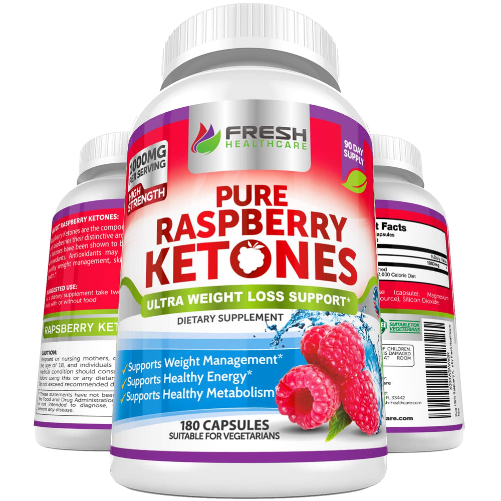 Fresh Healthcare Raspberry Ketones bottle front showing product name for daily energy support