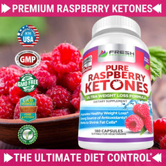Fresh Healthcare Raspberry Ketones bottle side view for easy daily intake