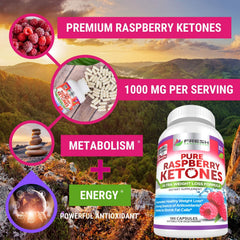 Fresh Healthcare Raspberry Ketones label closeup highlighting purity and ingredients