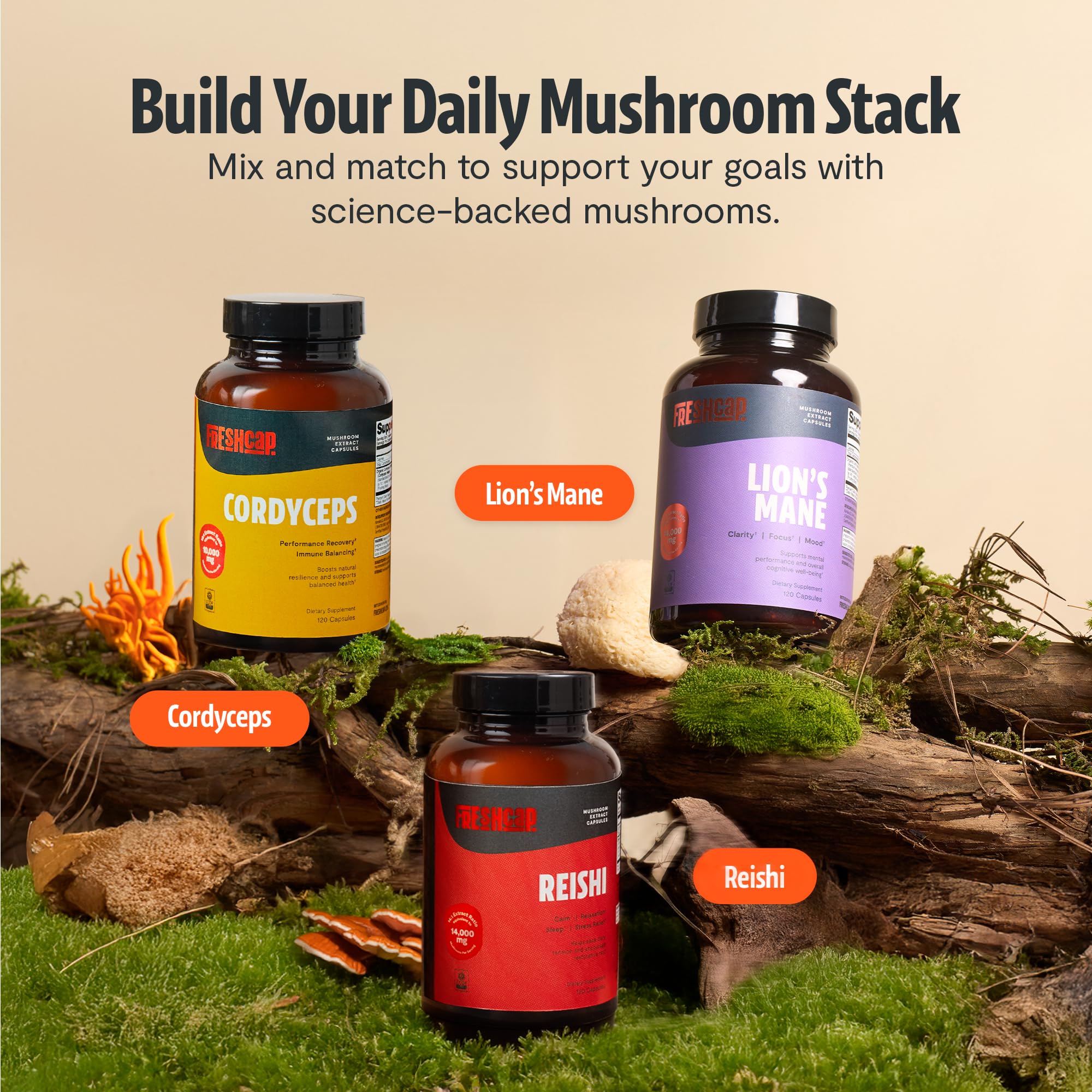 FreshCap Mushrooms Cordyceps capsules daily-use format supports consistency