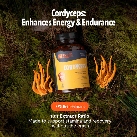 FreshCap Mushrooms Cordyceps capsules pour enables quick, convenient dosing during busy days