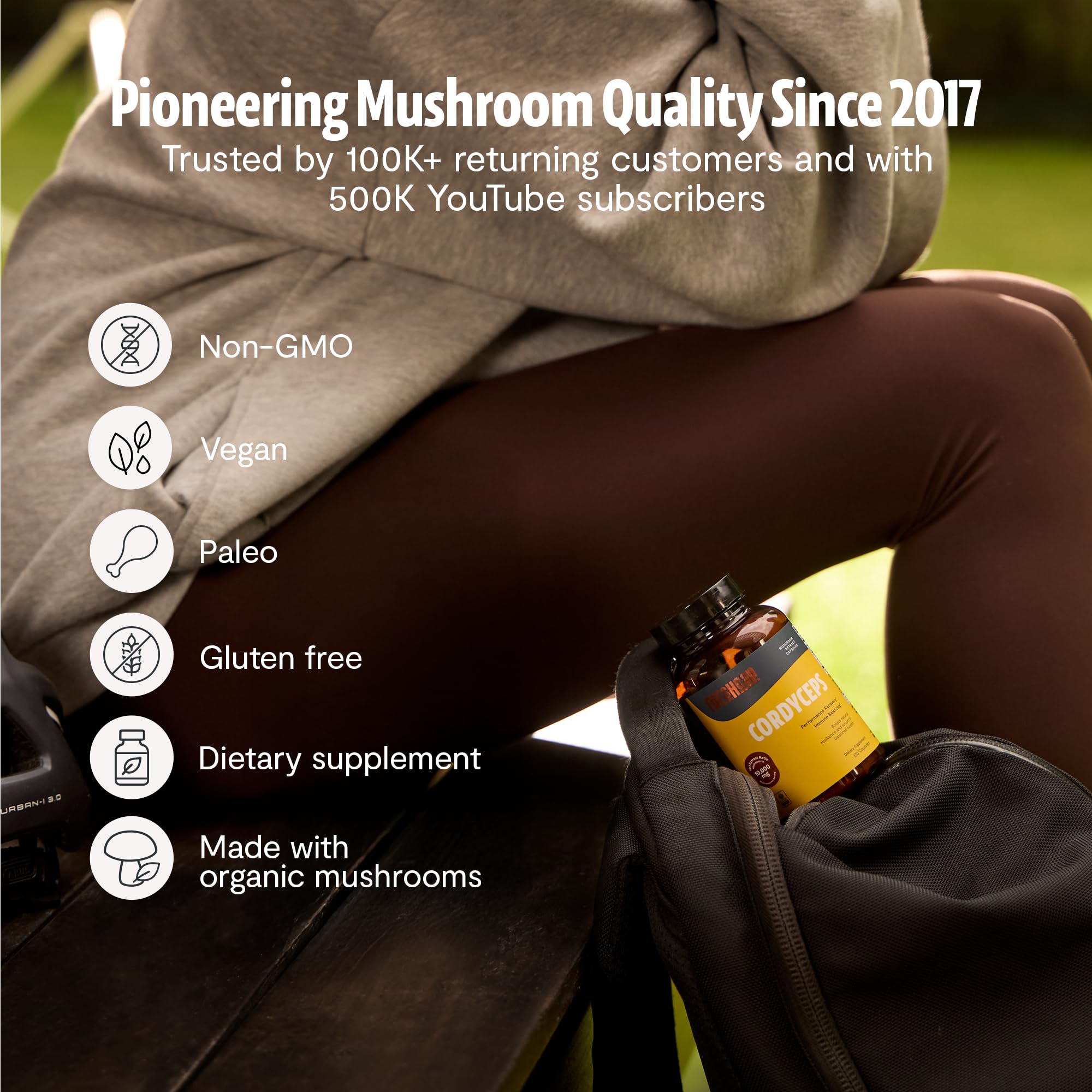 FreshCap Mushrooms Cordyceps capsules vegan-friendly for plant-based energy