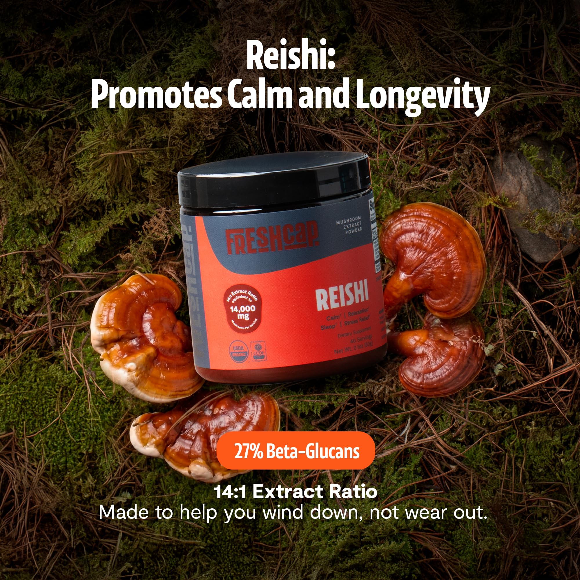 Scoop beside the jar demonstrates easy dosing for daily use and measuring 14,000mg per serving.