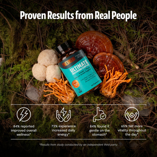 FreshCap Mushrooms Ultimate capsules displayed for easy use