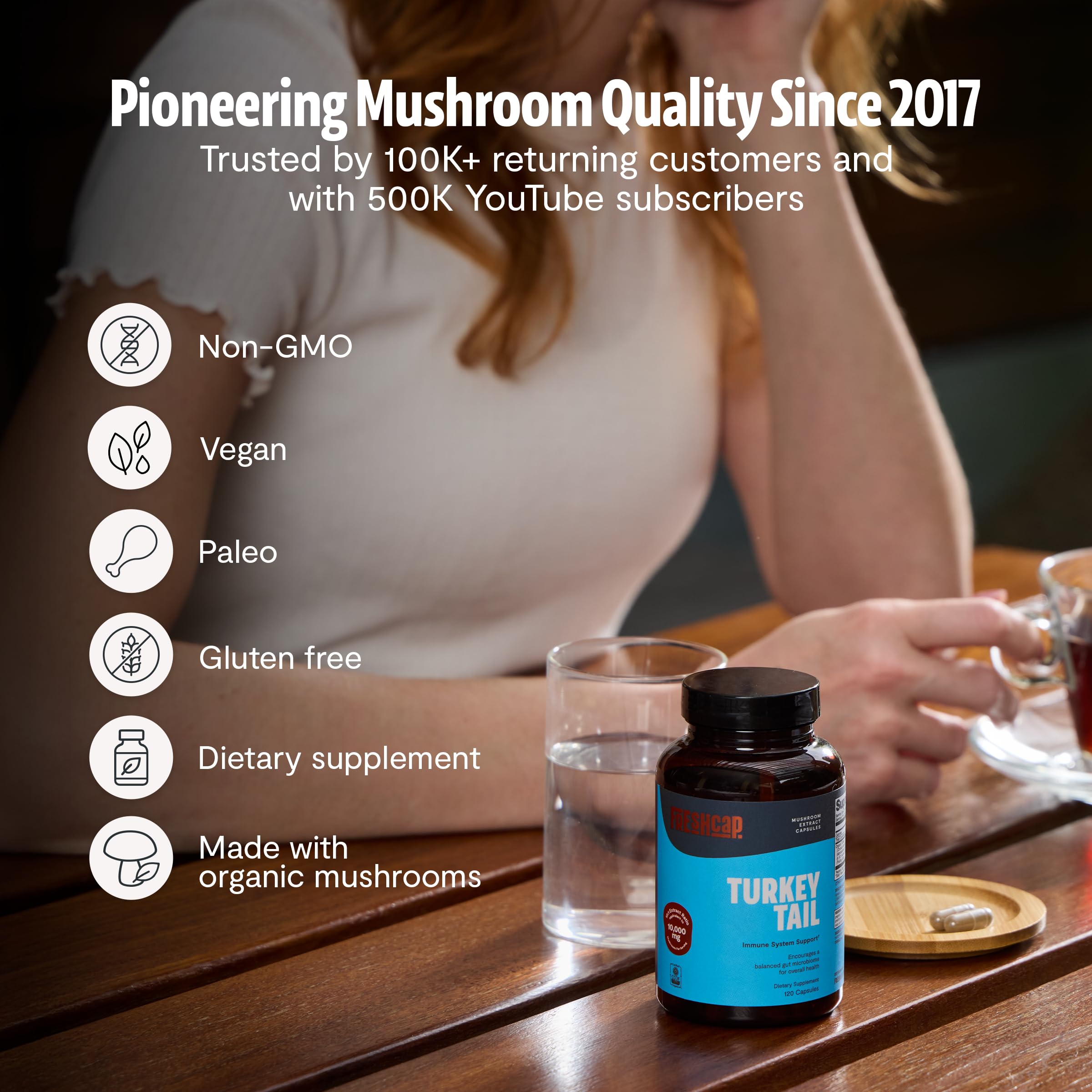 FreshCap capsules with a glass of water for easy daily use.