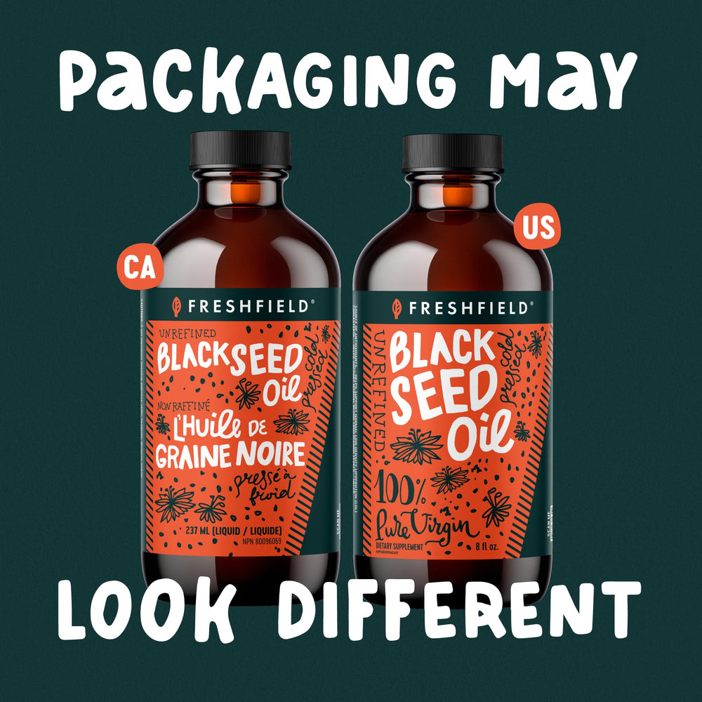 Freshfield Black Seed Oil on kitchen counter ready for everyday routines.