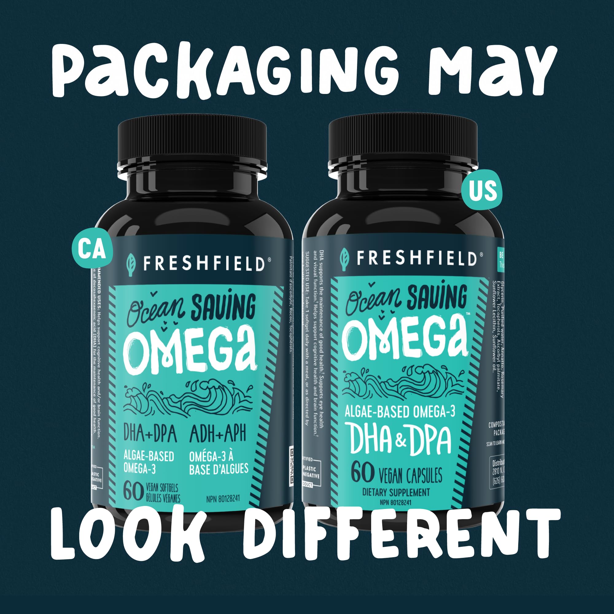 Freshfield high-DHA per capsule claim showcased on bottle label