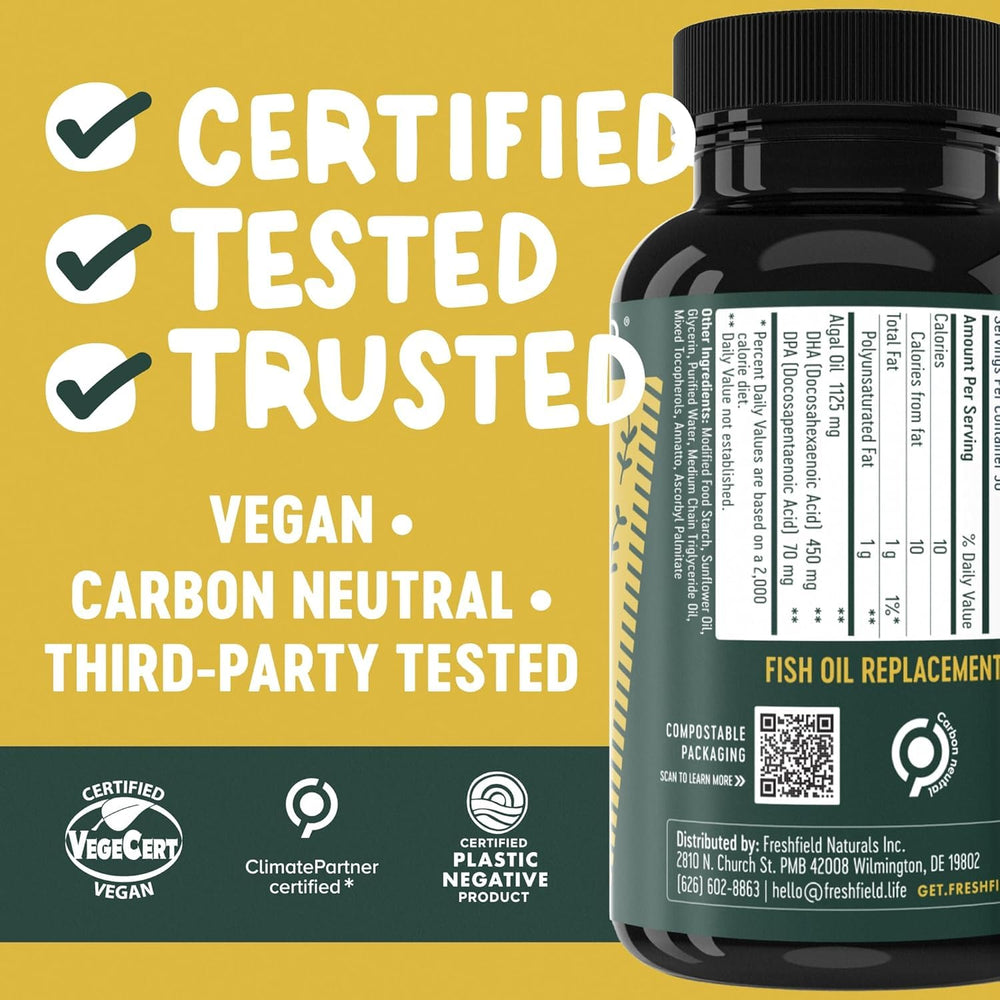 Freshfield Omega-3 third-party tested quality seal indicating reliable, safe supplementation