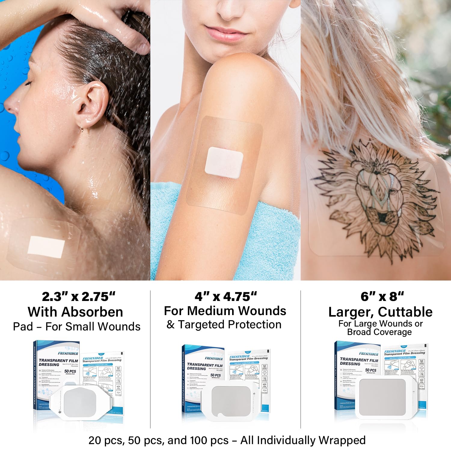 FRESINIDER dressing on surgical area offering breathable, gentle coverage.