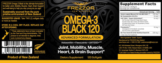 Tiny FREZZOR Omega 3 Black softgels are easy to swallow and gentle on the palate.