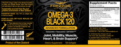 Tiny FREZZOR Omega 3 Black softgels are easy to swallow and gentle on the palate.