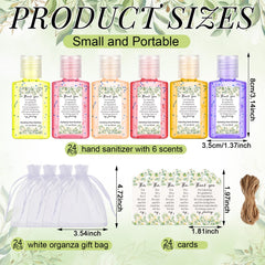 Frienda organza bags and cards accompanying mini sanitizers for gifting