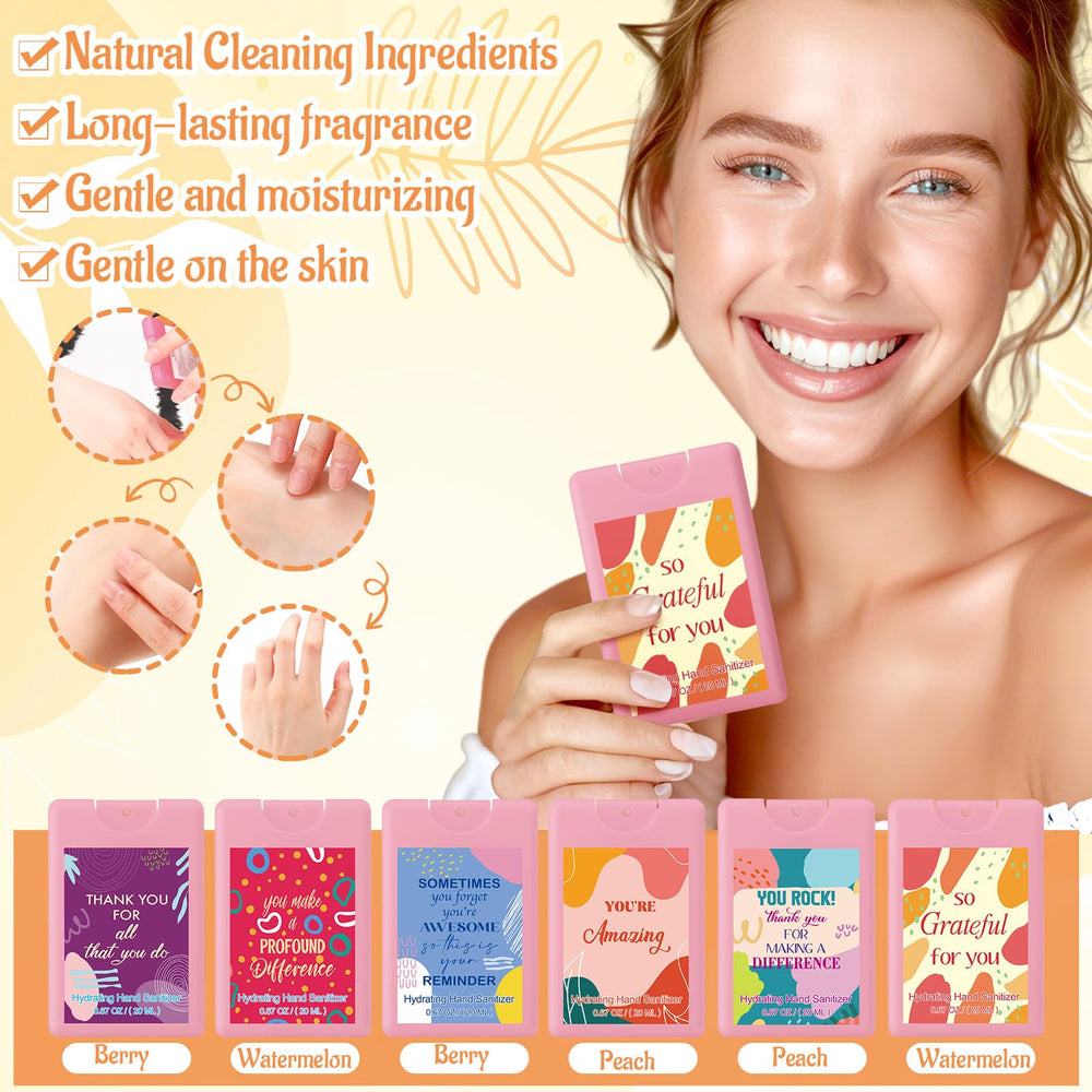 Frienda peach-scent sanitizer spray with a cheerful, inviting fragrance.