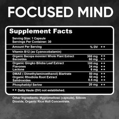 Friendly Vitamins Focused Mind USA packaging emphasizes quality manufacturing.