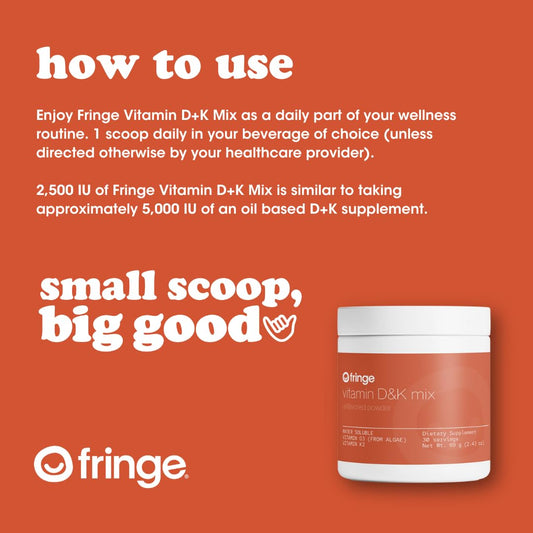 Fringe D3 & K2 mix scoop dispensing, convenient daily serving with water