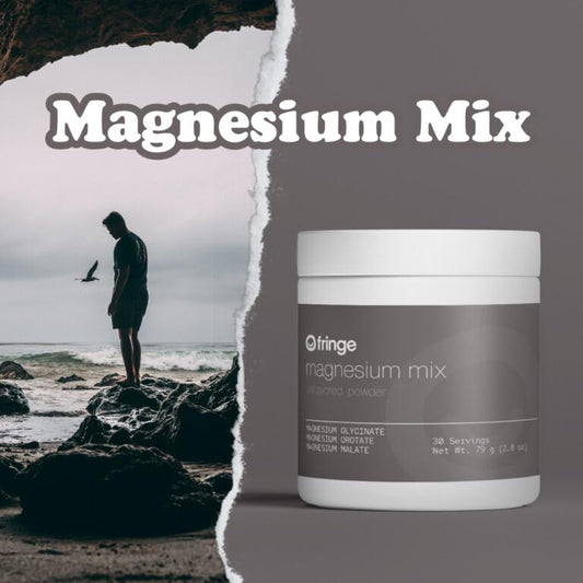 Fringe Triple Magnesium Mix scoop shows easy daily dosage.