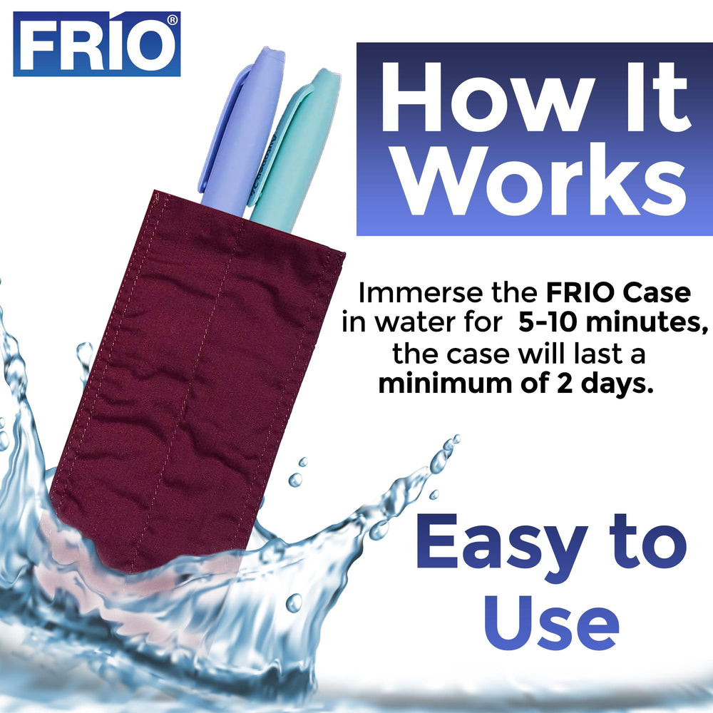 FRIO Duo open wallet shows two pens for travel-ready access.