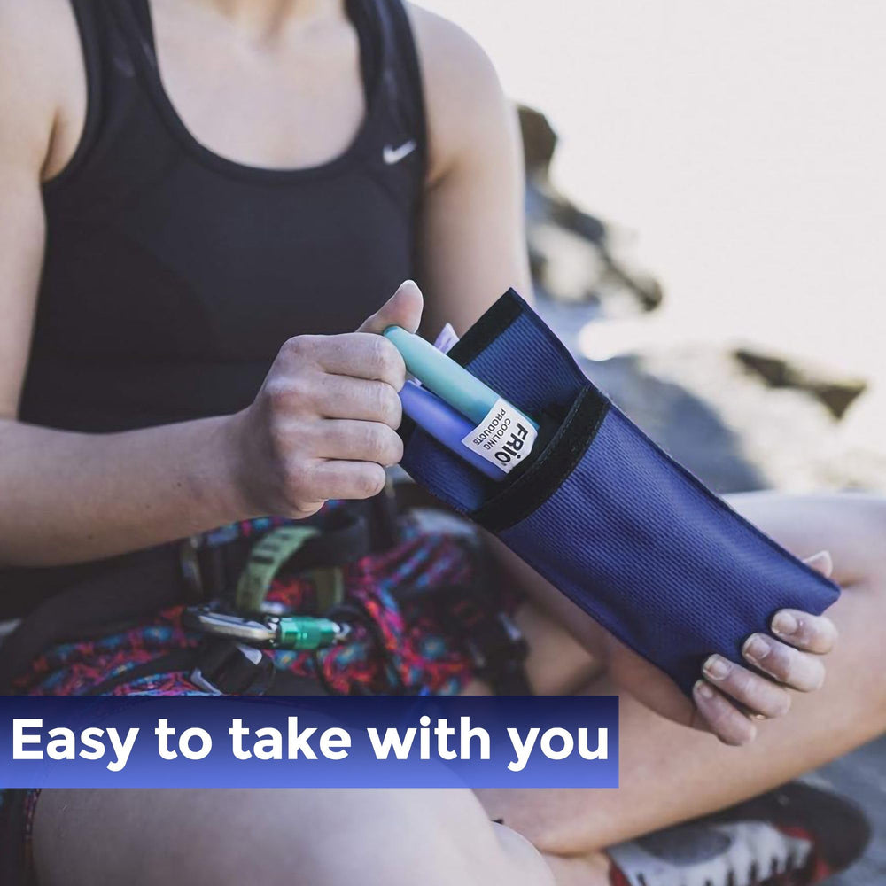 frio wallet placed in a pocket to show travel-friendly fridge-free storage.
