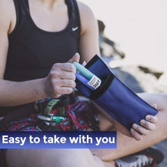 frio wallet placed in a pocket to show travel-friendly fridge-free storage.