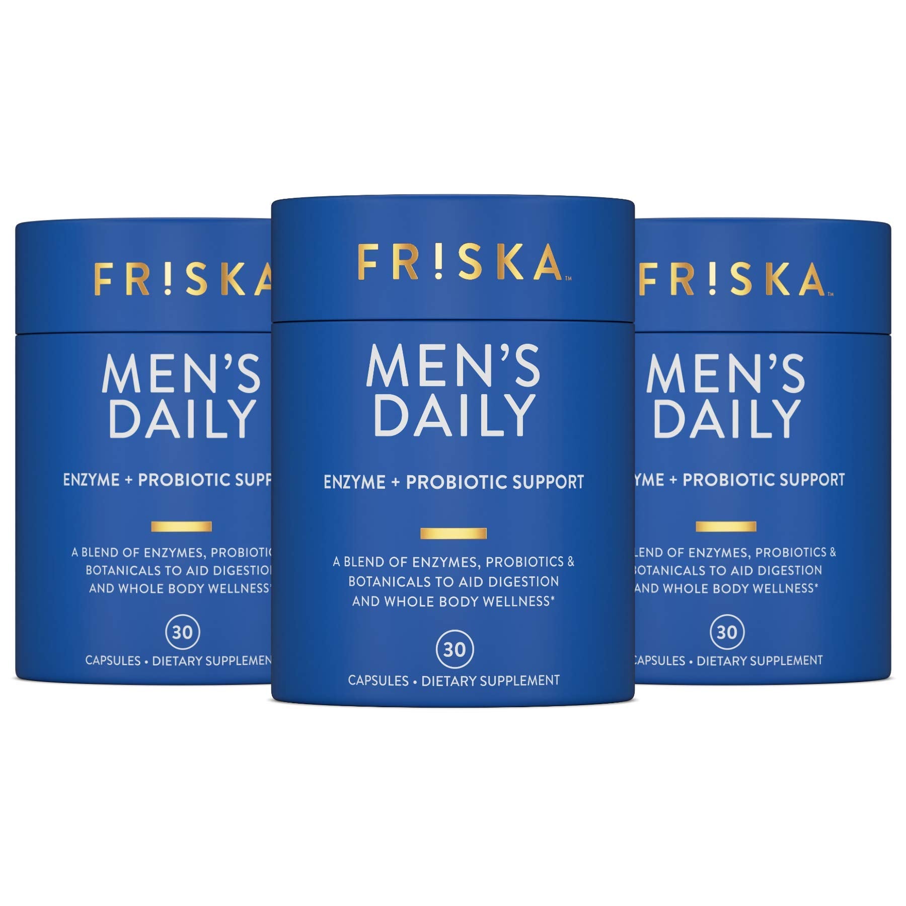 Friska Daily Digestive Enzymes bottle for men’s gut support.