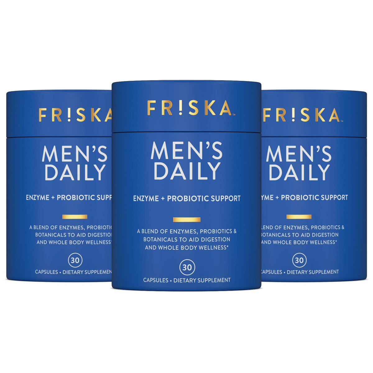 Friska Daily Digestive Enzymes bottle for men’s gut support.