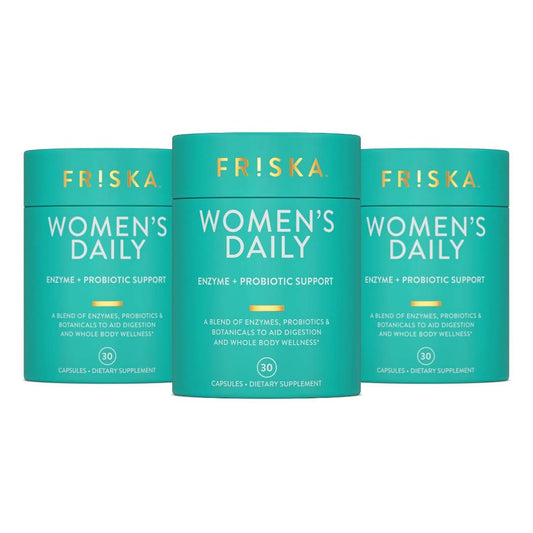 Friska Daily Digestive Enzymes capsules bottle front for daily digestion support