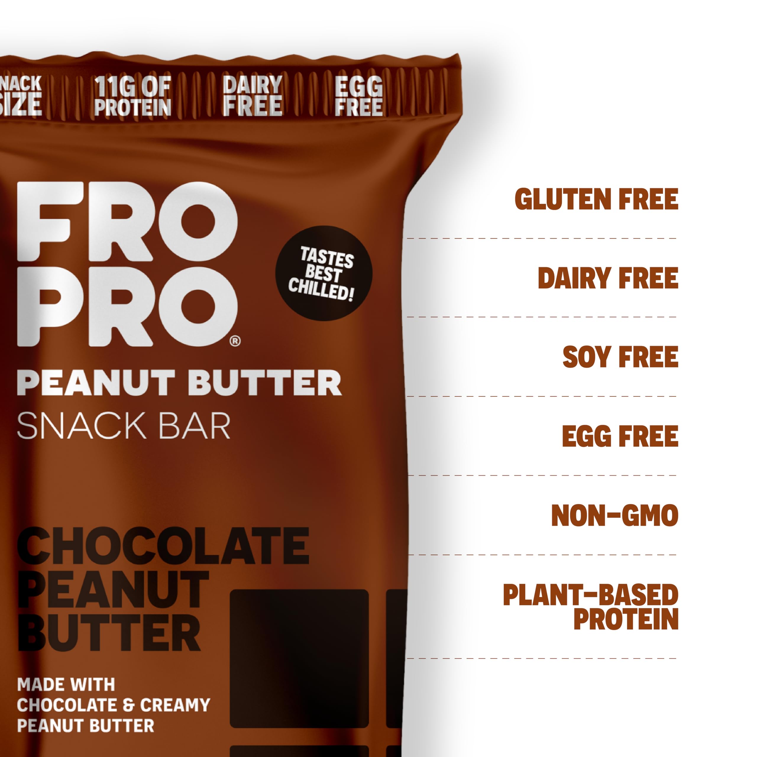 FRO PRO plant protein snack bar chocolate crunch close-up showing texture.