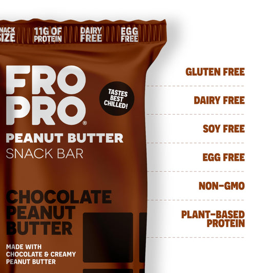 FRO PRO plant protein snack bar chocolate crunch close-up showing texture.