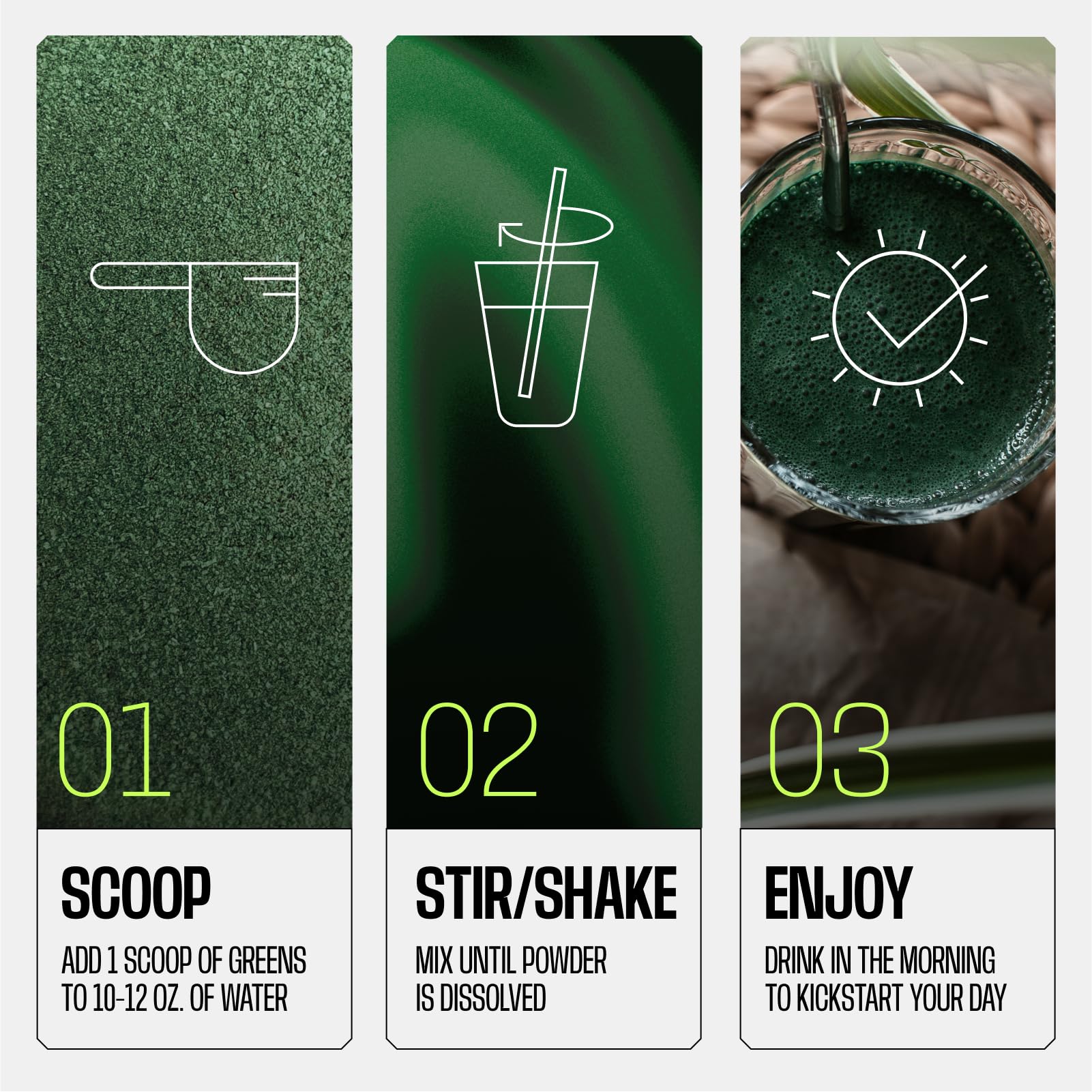 Lemon-lime Frog Fuel Performance Greens drink being poured for refreshing flavor.