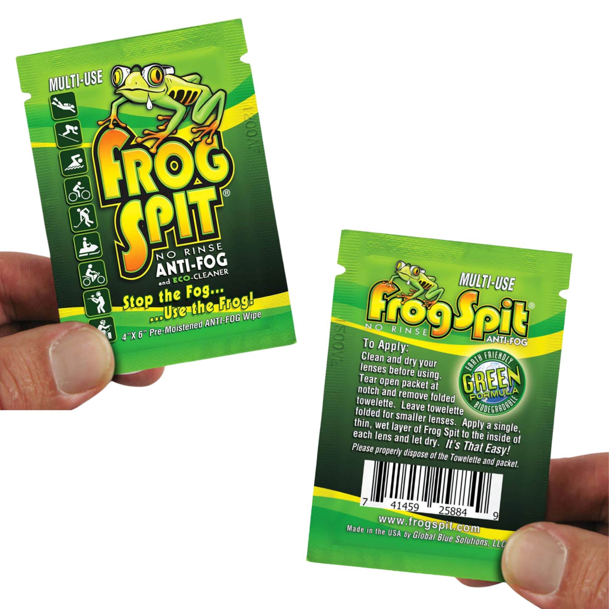 Frog Spit wipe on face mask reduces fog during wear