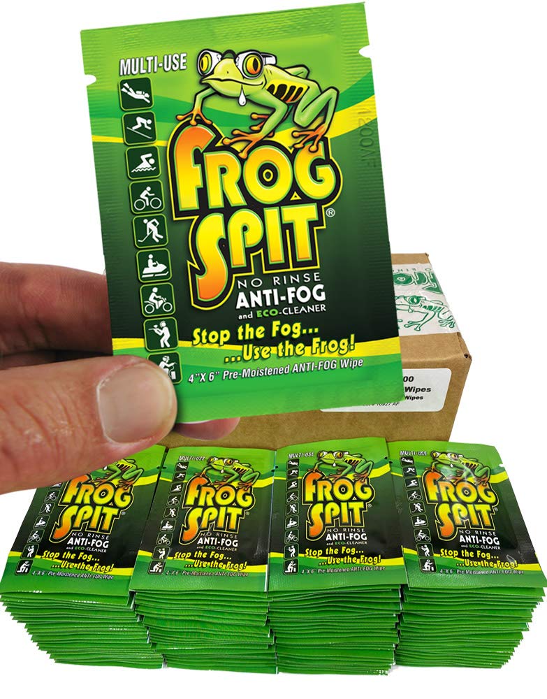 Frog Spit anti-fog wipe on glasses for haze-free visibility