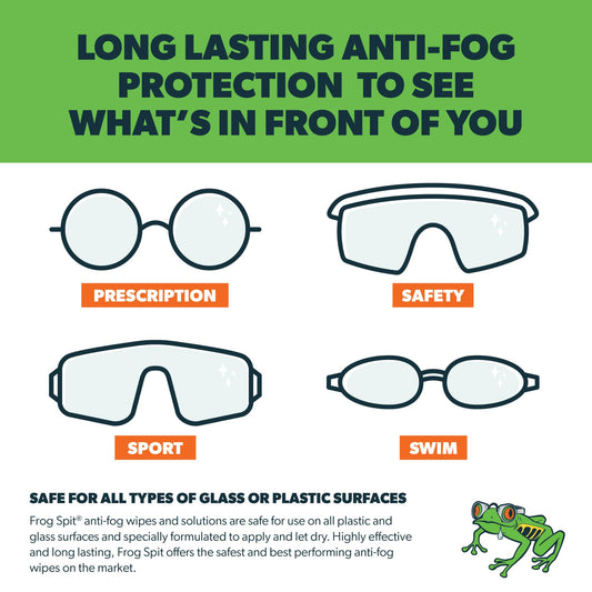 Frog Spit anti-fog wipe on goggles delivers instant fog resistance for biking