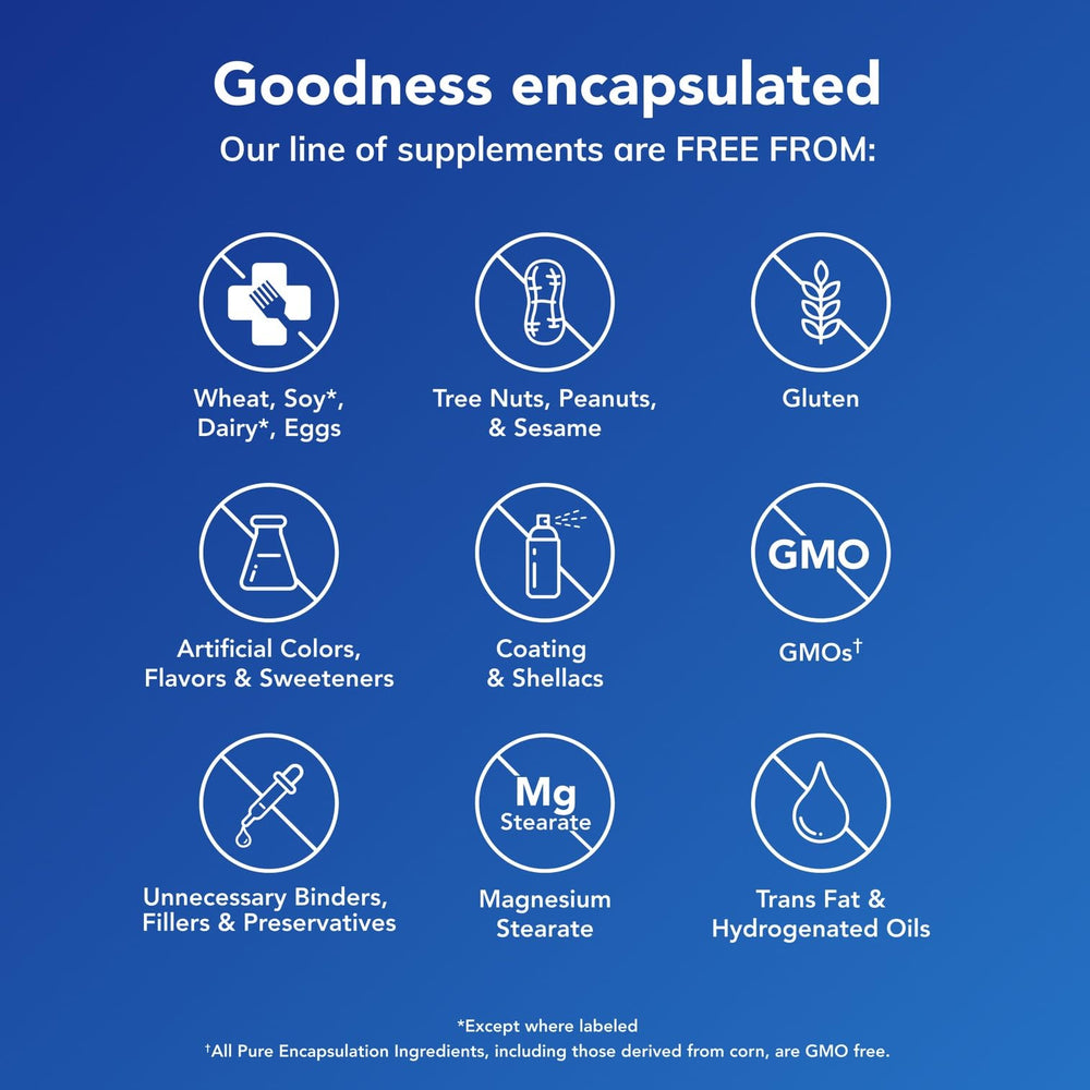 Front label highlights non-GMO and vegan ingredients in Pure Encapsulations product.
