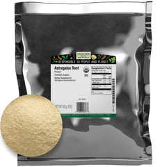 Frontier Co-op astragalus root powder in a bag, ideal for herbal blends.