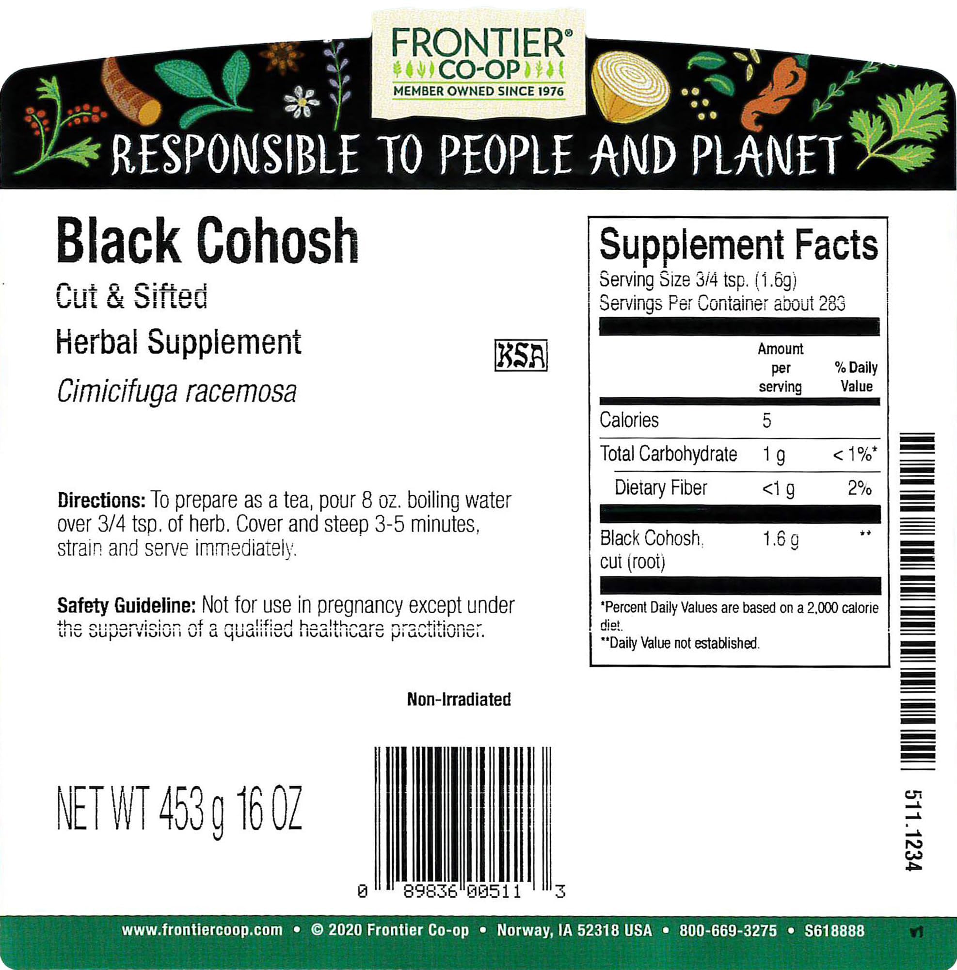 Frontier Co-op black cohosh root bulk bag for storage and ready use