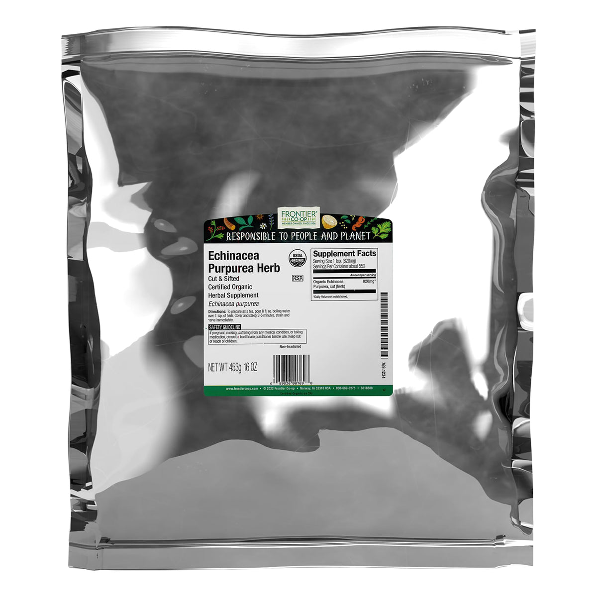 Frontier Co-op Echinacea root cut and sifted in a 1lb bulk bag for home use.