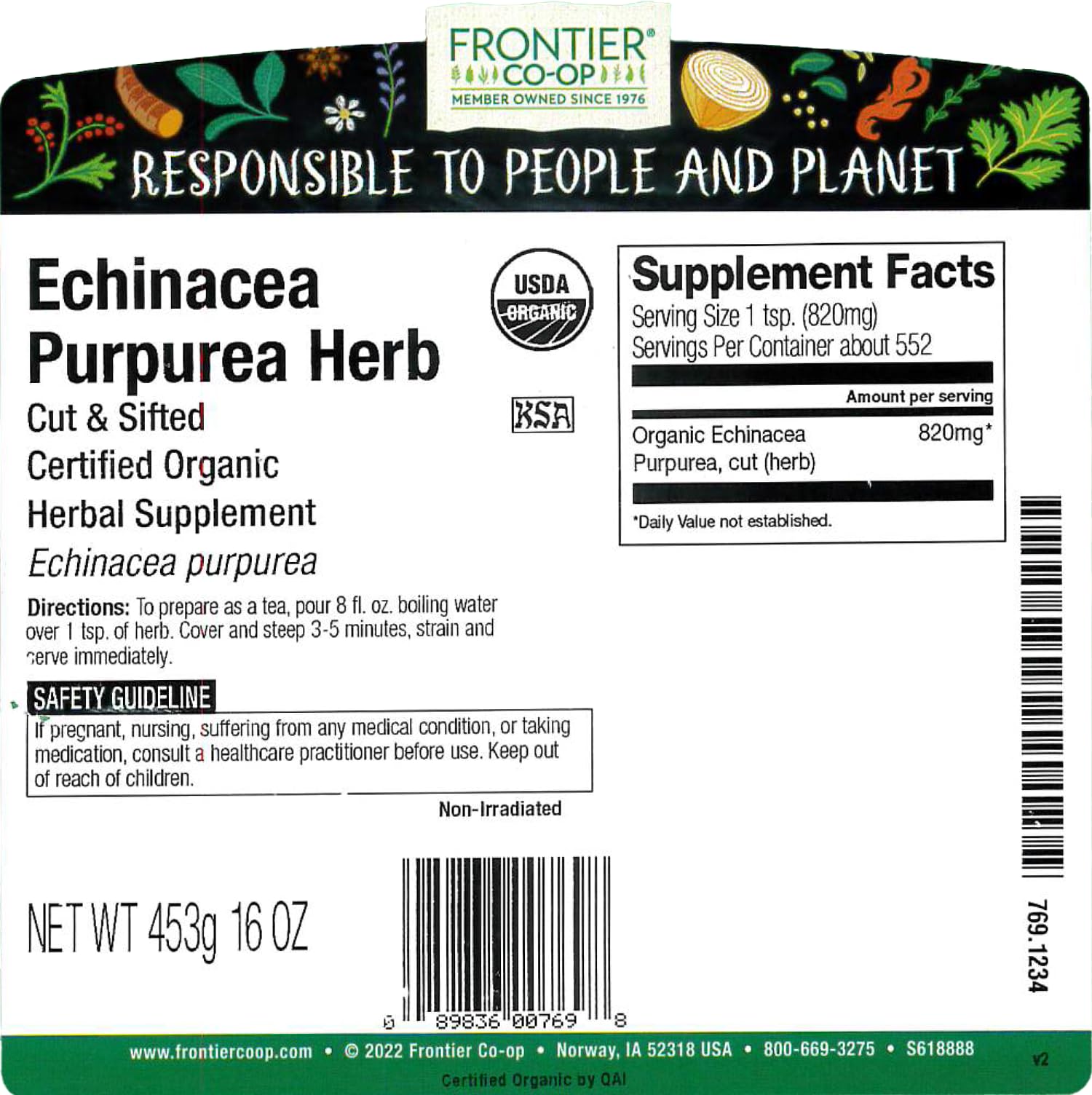 Frontier Co-op Echinacea root cut and sifted dried roots in a bowl for tea blends.