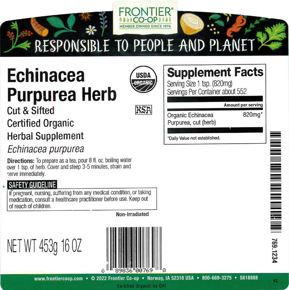 Frontier Co-op Echinacea root cut and sifted dried roots in a bowl for tea blends.