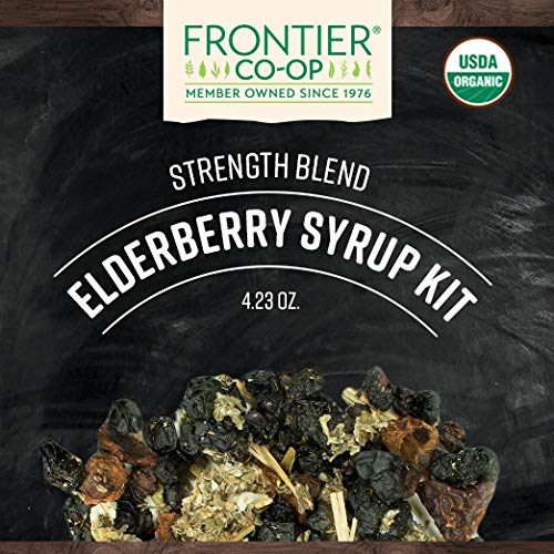 Frontier Co-op Elderberry Syrup Kit box presentation highlighting natural ingredients.
