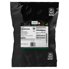Frontier Co-op Organic Dried Elderberries, whole berries, ideal for tea and cooking.